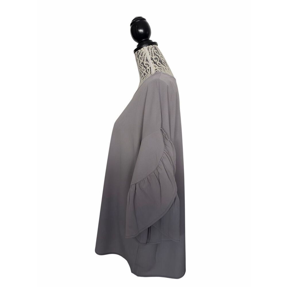 Umgee USA Plus Ruffle Sleeve Blouse Flowing Crepe Top Cool Grey Size 1X - Picture 10 of 12